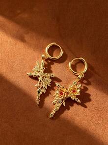 1Pair Elegant Flowers Cross Shape Dangle Earrings For Women, Jewelry For Wedding/Vacations/Festival - Flower Cross Earrings - View 4
