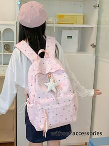 Tie Dye Star Printed Backpack + Adjustable Breathable Shoulder Straps + Outdoor Travel & Shopping + Pastel Blue Sweet Backpack - Multicolor - View 3