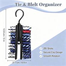 1PC Tie & Belt Storage Rack, 20-Slot Design, Large Capacity Wardrobe Scarf & Belt Organizer - Multicolor - View 9