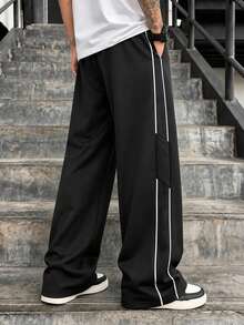 Men's Loose Thermal Lined Wide Leg Sweatpants, Casual Commuter Versatile Sports Long Pants, Autumn/Winter - Black - View 3