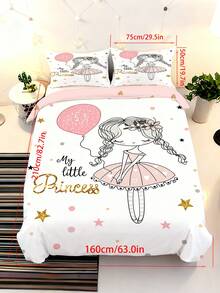 2/3-teiliges süßes Ballerina-Prinzessin-Bettwäsche-Set für Mädchen, rosa Ballon-Polka-Dot-Sterne-Bettbezug-Set, (Twin/Full/Queen/King-Größe) - Verschiedenfarbig - Übersicht 15