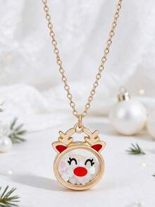 1Pc Christmas Reindeer Shaker Pendant Necklace For Girls, Cute Rudolph Red Nose Shaking Star Confetti Charm Necklace, Xmas Holiday Party Jewelry Gift - Multicolor - View 8