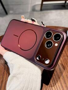 1pc Luxury Gold Foil Magnetic Matte Burgundy Hard Case, Compatible With IPhone 18/17/16/15/14/13 Pro Max, Ultra-Thin Shockproof, Full Camera Protection, Unisex Premium Hard Shell - Burgundy - View 2