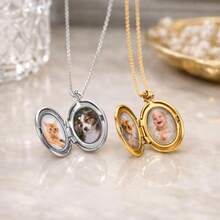 Personalized Photo Engraving Letter Locket Necklace, Photo Locket Necklace, Waterproof Pendant, Opening Locket, Gift For Mom - Multicolor - View 4