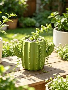 Cartoon Cactus Shaped Flower Pot, Home Desktop Storage Organizer, Simple Cute Succulent Plant Pot, Gardening Decor Ornament - Cactus - View 4