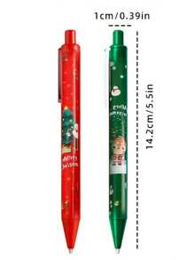 20 PCS Christmas Themed Push-Type Ballpoint Pen Set, 0.5mm Black Ink, Includes 10 Random Pens + 10 Refills, Suitable For School, Great Christmas Gift - Multicolor - View 2