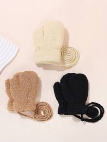 3 Pairs Soft Plush Baby Gloves, Full Finger Toddler Gloves With Detachable Lanyard, Suitable For Daily Outdoor Wear - Plush - View 8