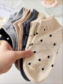 10 Pairs Women's Boat Socks, Polka Dot Ankle Socks, Suitable For All Seasons, Random Colors - Multicolor - View 1