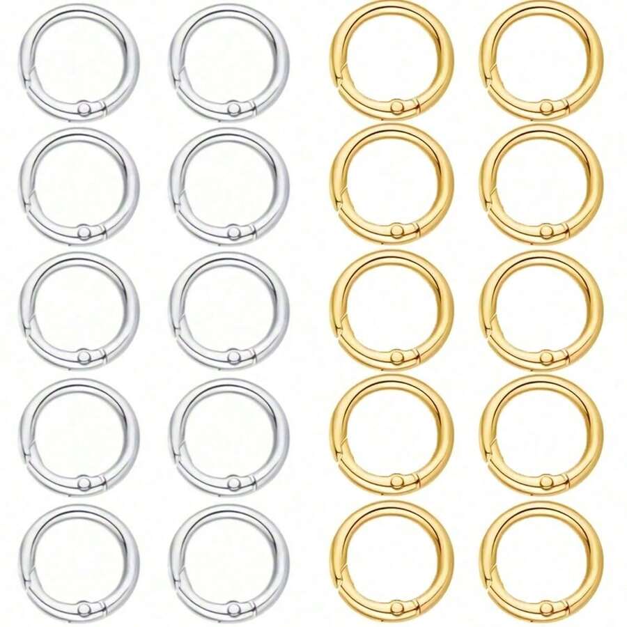 10/20/30 piezas Anillos de hebilla de resorte plano, anillos de metal para llaves, anillos de hebilla redondos, adecuados para llaveros, bolsas, carteras - Reemplazo de ganchos para llaveros, anillos para llaves DIY hechos a mano