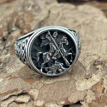 Steel Warrior New Stainless Steel Personalized Horse Riding Ring Hand Jewelry, Nordic Viking Celtic Knot Ring 1PC, US Size - Black - View 7