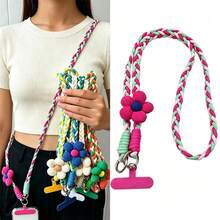 Personalized Fashion Women's & Men's Phone Case Lanyard, Floral Adjustable Braided Phone Strap, Long Crossbody Outdoor Portable, Customizable Text - Multicolor - View 6