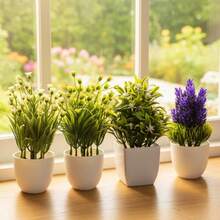 4PCS 18cm Mixed Artificial Potted Flowers, Faux Greenery, Autumn Decor, Thanksgiving & Halloween Tabletop Room Ornament - Multicolor - View 2