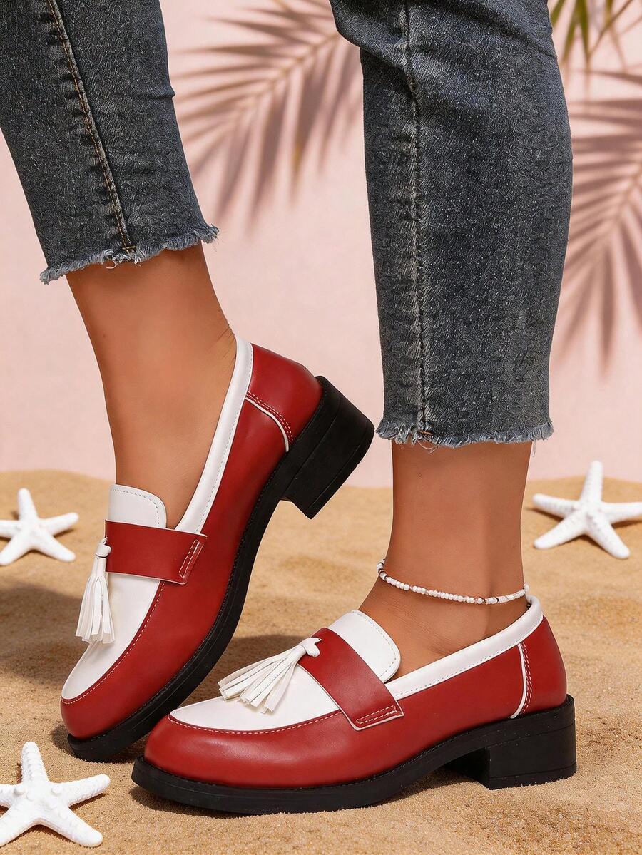 Women's Classic Penny Loafer Platform Chunky Heel Loafer For Women Comfortable Women Business Casual Shoes - Red - View 1