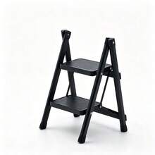 2-Step Folding Ladder, Lightweight Design, Anti-Slip Steps & Feet, 150kg Max Capacity, 4.9cm Folded Thickness, Black - Black - View 8