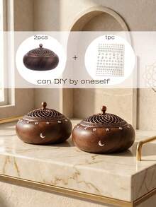 1pc/Set Zen-Style Wooden Flat Incense Burner, Vintage Copper Mesh Lid Aromatherapy Diffuser, Suitable For Home Decor, Bedroom, Living Room (As Centerpiece), Office, Home Aesthetics, Also As Birthday Gift, Graduation Gift, Anniversary Commemoration, Gift, Yoga Studio And Party, Creating An Elegant Atmosphere. (Due To Different Production Batches, There May Be Slight Color Differences.) - Multicolor - View 17
