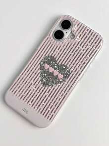1pc Korean Style Pink Striped Hollow Heart Diamond Pattern Shiny Phone Case, Compatible With IPhone 18 Pro Max 18 Pro 17 Pro Max/17 Pro/17/16 Pro/16/16 Pro Max 15 Pro/15 Pro Max/Shockproof IMD Printed 14 Pro/14 Pro Max/14/13 Pro Max/13 Pro/13/12 Pro Max/12 Pro/12/11 Pro Max/11 Pro/11, Unique Design, Smooth Touch, Popular Holiday, Birthday, Halloween Gift - Multicolor - View 2