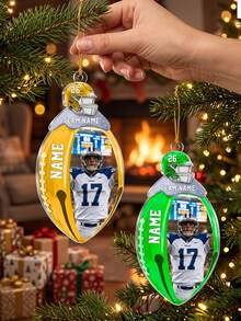 1pc Custom Photo And Text American Football Christmas Ornament, Personalised Player Helmet Design Acrylic Hanging Decor, Unique Christmas Tree Gift For Football Lovers - Multicolor - View 2