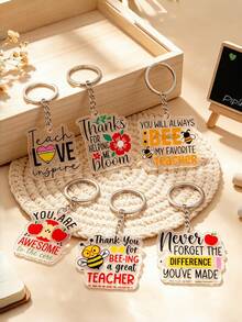 6/1pc Teacher's Day Keychain Set, Teacher's Day Commemorative Gift, Thank You Teacher, Unisex, Backpack Charm, Car Keychain, Suitable For Daily Wear, Vacation, Party, Event Souvenir, And The Best Gift For Teachers - Multicolor - View 4