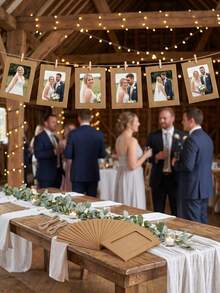 20/10/1pc Vintage Kraft Paper Photo Frame With Clips And Jute Rope, For Banner Home Decor, Suitable For Wedding, Anniversary, Birthday, Holiday Party, Clip-On Photo Display Rack, Multi-Functional Hanging Photo Banner, Suitable For Home And Office Decoration - Picture Frame - View 2