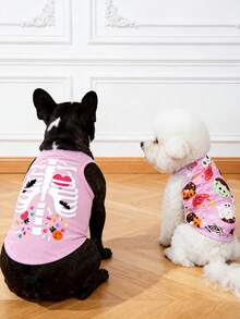 LUCKIE LABO 2pcs Halloween Donut & Skull Bone Print Anti-Flea Reduced Shedding Breathable Insulated Black Vest For Cats & Dogs Indoor/Outdoor - Multicolor - View 2