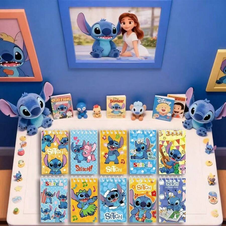 Disney 10pcs Cartoon Stitch Memo Pads, Lilo & Stitch Style, Suitable For School And Office Supplies, Multi-Functional Notebook, Planner, Perfect Party Gift, Holiday Gift For Fans. - Multicolor - View 1