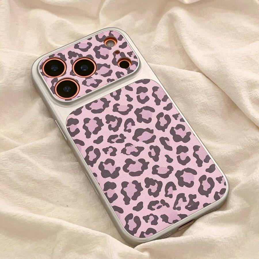 Autumn/Winter Pink Leopard Print Large Window Phone Case Compatible With Iphone 18 Pro Max 15 14 13 Full Coverage Soft - Pink - View 1