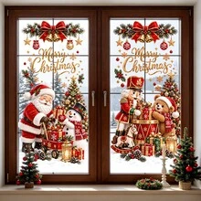 1/6pcs Christmas Window Cling, Static Cling, Reusable, For Living Room Window, Santa Snowman Nutcracker Bear Gift Print, Holiday Window Decor - Christmas Window Film - View 5