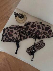 1pc Leopard Print Fully Automatic Vintage Sun/Rain Umbrella, Foldable UV Protection, Practical & Stylish, Wind-Resistant & Durable - As Shown - View 2