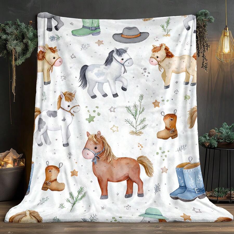 1pc, Little Horse And Horseshoe Pattern Single-Sided Printed Flannel ...