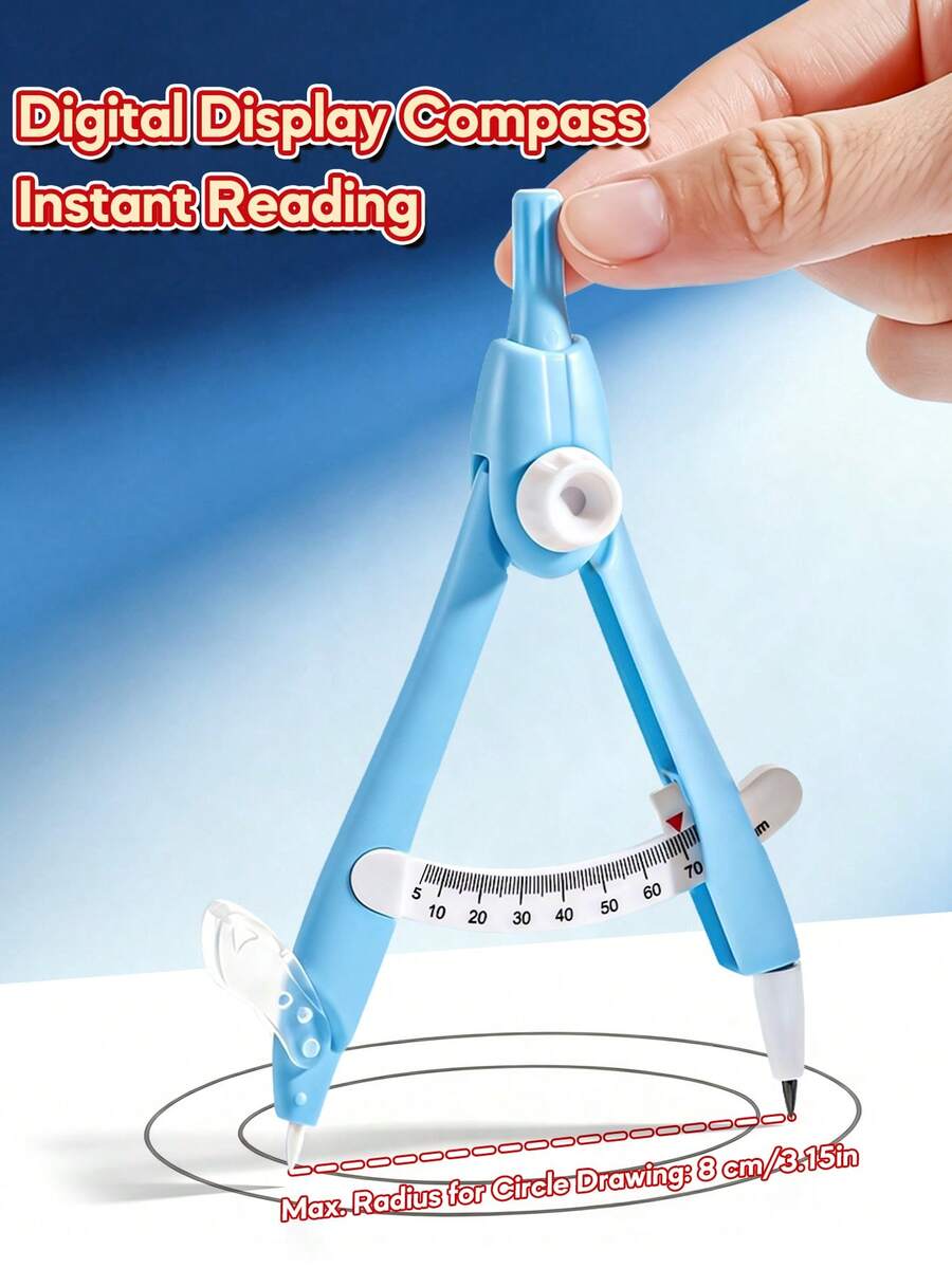 1pc Solid Color Digital Drawing Compass, Precision Locking Knob Ceramic Needle Design, Math Geometry Drawing Stationery Compass - Compass - View 1
