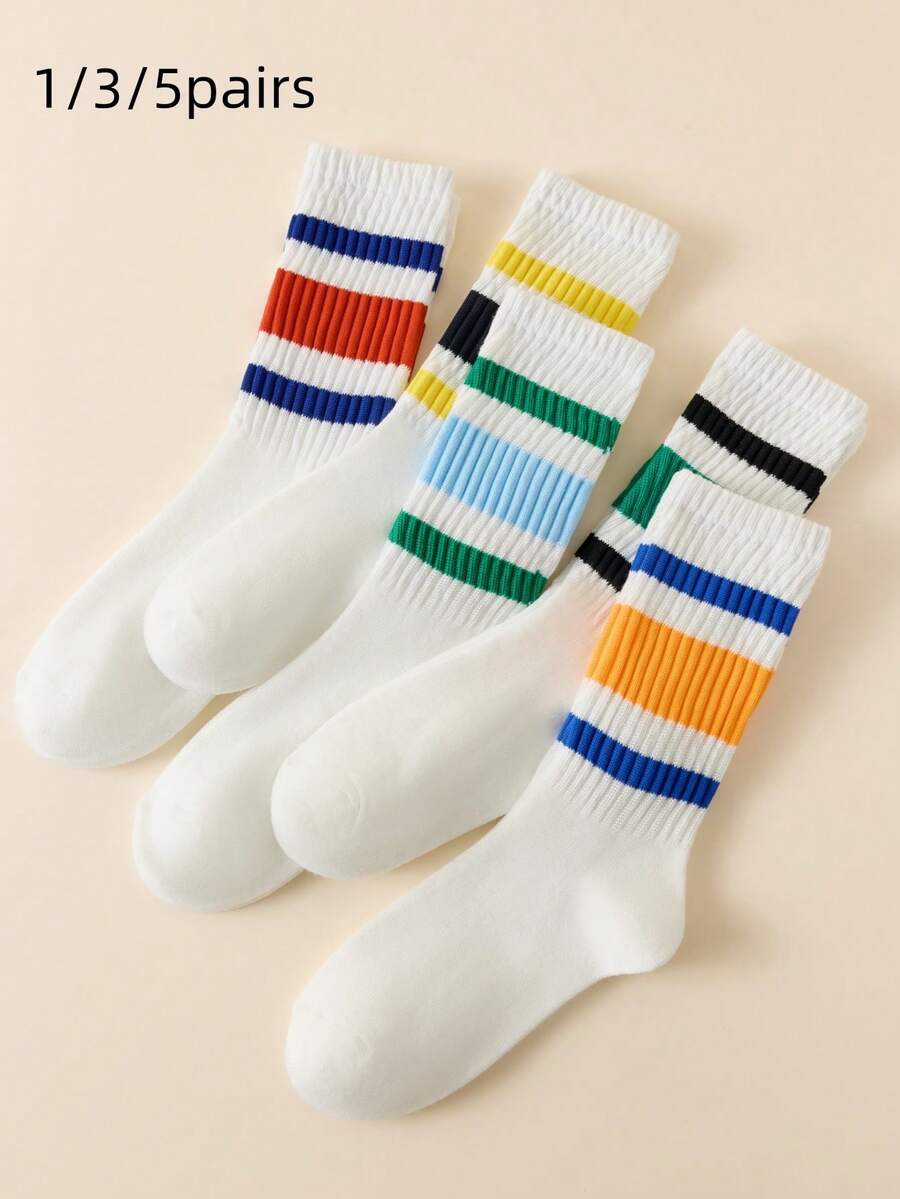 1/3/5 Pairs Japanese Style Striped Patchwork High Elasticity Anti-Slip ...