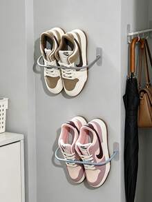 Wall Mounted Shoe Rack With Sticky Hanging Strips With Shoe Storage Bag, Foldable Shoe Rack,Wall-Mounted Mount Shoe,Wall Shoe Rack For Rv Camper, Small Space Shoes Holder For Door Shoes Organizer Shelf No Drilling,Shoe Rack For Closet Entryway. - Multicolor - View 2