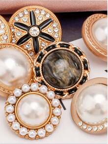 1-10pcs Hand-Sewn Pearl Buttons, Colorful Women's Sweater Knitwear Rhinestone Buttons, High-End Round Trench Coat Metal Buttons - A - View 4