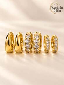 6pcs/3pairs Women's Luxury Minimalist Zirconia Starry Earrings Set, Suitable For Daily Commute, Party, Nightclub And Other Occasions - Gold - View 11