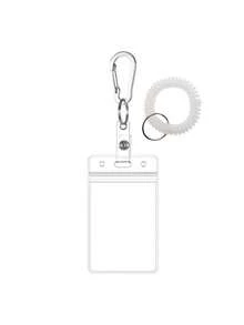 Clear ID Badge Holder Keychain With Coil Wristband & Carabiner Clip,Portable Card Holder,Card Pouch,Transparent Card Protector For Nurse Teacher Work - Multicolor - View 15