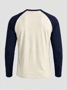 Men's Patchwork Slim Fit Raglan Sleeve Crew Neck Long Sleeve T-Shirt - Apricot - View 3