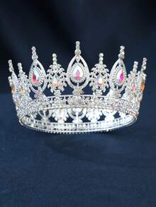 1pc Vintage Gilded Water Drop Crystal Bridal Crown, Elegant Court Hollow Crown, Estate Lawn Wedding Accessory - Multicolor - View 9