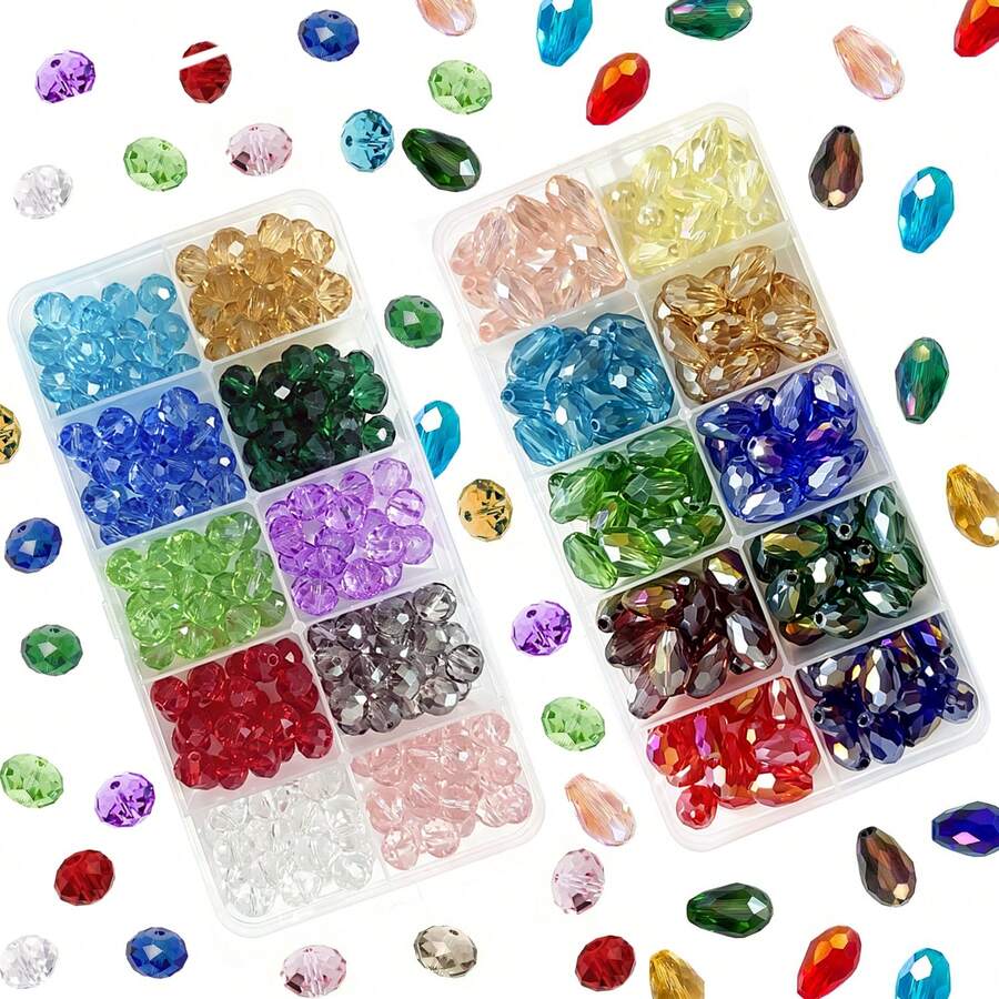 10 Grids Mixed Color Faceted Water Drop Glass Beads Kit, DIY Craft Beads For Earring Pendant Jewelry Making - A - View 1
