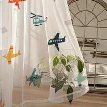 2pcs Airplane & Cloud Print Sheer Curtains, Cartoon Style, Children's Bedroom Curtains, Rod Pocket Polyester Material, Home Decor - Multicolor - View 9