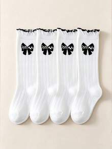 4 Pairs Girls Sweet Cute Butterfly Jacquard White Knee High Socks, Versatile All-Season Student Socks For Spring And Autumn, Suitable For Back To School And School Uniform Matching - Multicolor - View 6