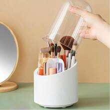 Dustproof & Waterproof Makeup Brush Storage Bucket With Transparent Domed Lid, Multi-Compartment Makeup Brush Organizer Box, Cute Cartoon Makeup Brush Cup, Vanity Tabletop Eyeliner & Lipstick Storage Rack, Desktop Bathroom Vanity Makeup Organizer Box - Multicolor - View 10