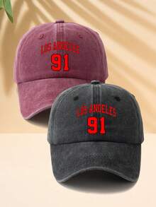 MAKEFGE 1pc Unisex Outdoor Casual Fashion Soft Comfortable Washed Distressed Vintage LOS ANGELES91 Graphic Print Adjustable Size Minimalist Black Multi-Color Curved Brim Baseball Cap Suitable For Daily Wear, Travel, Holiday Gift, Party Street - A - View 13