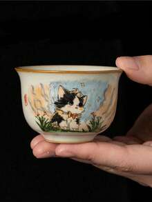 1pc/2pcs Ru Yao Cute Cat Tea Cup, High-End Kung Fu Tea Tasting Cup, Single Cup For Tea Drinking, Suitable As Gift For Friends And Family - Multicolor - View 3
