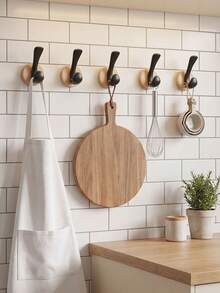 1pc/3pcs Drill-Free Solid Wood Hook-Suitable For Hanging Bathroom Towels And Shower Caps, Kitchen Utensils, Bedroom Clothing And Hats, Or Entryway Bags; A Multifunctional Home Storage And Decorative Hook, Part Of A Bathroom Accessory Set. - Multicolor - View 5