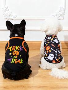 LUCKIE LABO 2pcs Halloween Pumpkin Ghost Skull Cat Print Anti-Flea Reduced Shedding Insulated Breathable Black Vest For Cats And Dogs Indoor And Outdoor - Multicolor - View 2