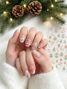 1pc Silver Foil Christmas Tree & Gingerbread Man Nail Decals, Self-Adhesive Snowflake Nail Art Stickers For Autumn - Grey - View 4