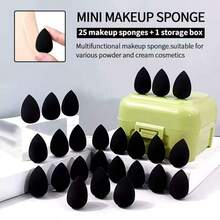 26pcs Black Mini Makeup Sponge Set With Storage Box, Dry & Wet Dual Use Makeup Sponge, Water Drop Shaped Powder Puff, Suitable For Foundation And Concealer, Compact And Portable, Essential Travel Makeup Tool - Multicolor - View 3
