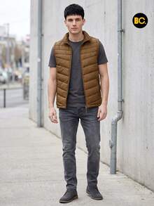 Chaleco Acolchado para Hombre con Forro Tipo Borrega, Cierre Frontal, Bolsillos con Cierre y Cuello Alto, Ligero y Cálido para Uso Casual, Urbano, Viaje y Exterior Diario. Big City - Marrón - Ver 5