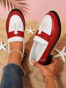 Women's Classic Penny Loafer Platform Chunky Heel Loafer For Women Comfortable Women Business Casual Shoes - Red - View 2