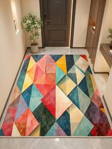 1 Buah Karpet Persegi Panjang Beludru Kristal Bergaya Seni Modern Motif Segitiga Geometris Patchwork Aneka Warna, Detail Gradien Cat Air, Dapat Dicuci dengan Mesin, Cocok untuk Dekorasi Rumah Ruang Tamu dan Kamar Tidur, Penggunaan Sepanjang Musim, Dekorasi Rumah yang Estetis - MultiWarna - View 7